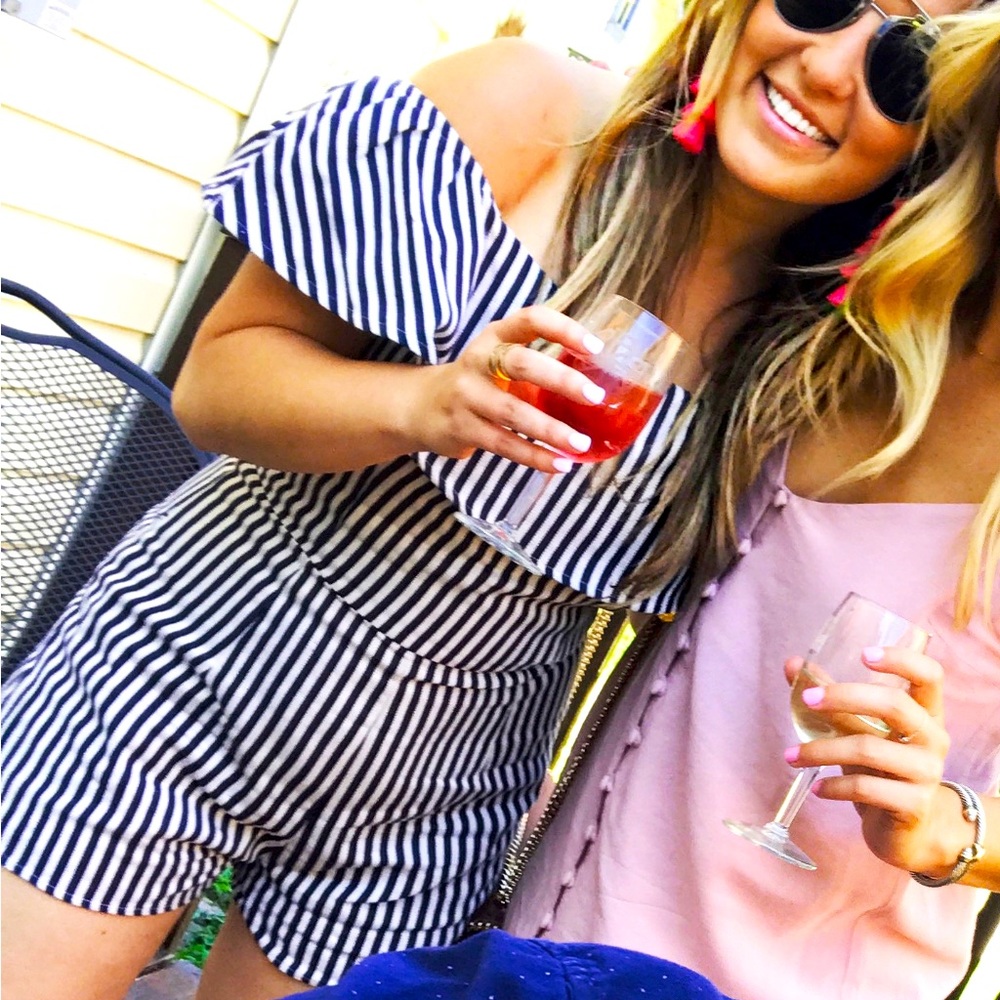 Aqua Blue and White Striped Romper